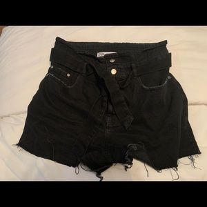 Black denim shorts